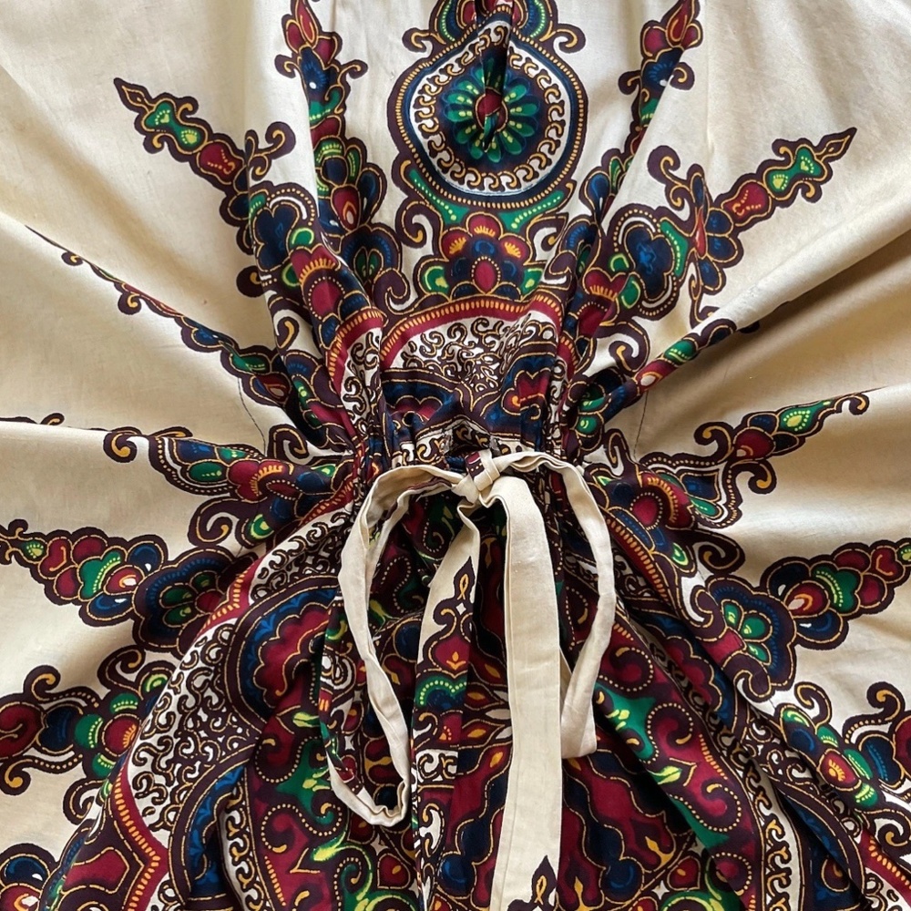 VTG Dashiki African Print Adjustable Waist Gold Maroon Kaftan Kimono Dress O/S - Picture 5 of 11
